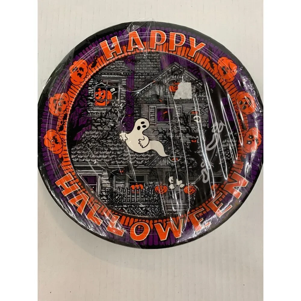 Vtg Halloween Paper Plates Made in USA Haunted House Y2K